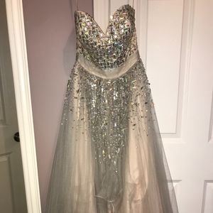 Blush/Silver Beaded Hi-Low Gown - Size 0